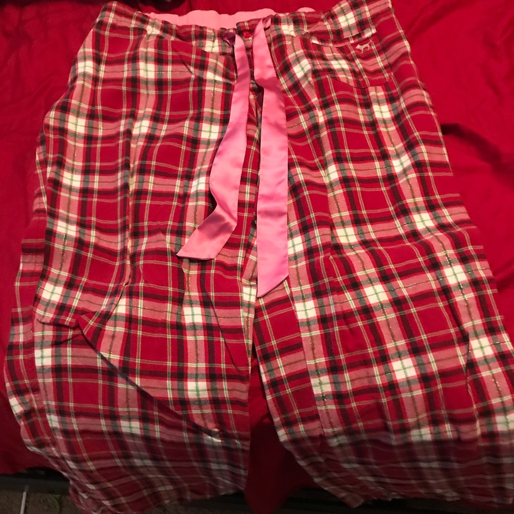 Pink red and plaid pj bottoms